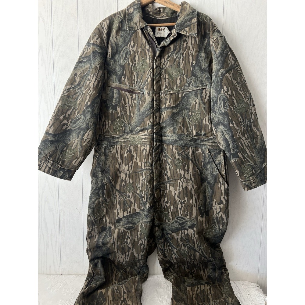 Vintage KEY Imperial Mossy Oak Treestand Camo Coveralls Large Short Insulated US